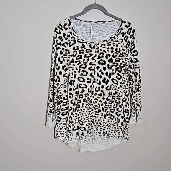 Multiples Animal Print Rough Hem Top Sz Large - Picture 2 of 10